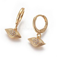 Brass Dangle Hoop Earrings, with Micro Pave Cubic Zirconia, Lip, Golden, 20.5mm, Pin: 1mm(EJEW-F199-02G)