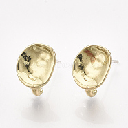Alloy Stud Earring Findings, with Loop, Raw(Unplated) Pins, Oval, Light Gold, 11x9mm, Hole: 2mm, Pin: 0.8mm(PALLOY-T056-125)