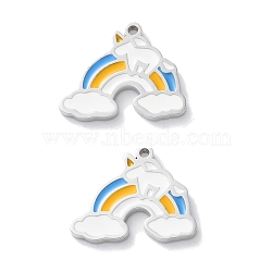 304 Stainless Steel Charms, with Enamel, Cloud & Rainbow Charm, Stainless Steel Color, 12.5x15.5x1.5mm, Hole: 1mm(STAS-M102-01L-P)