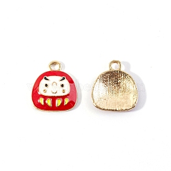 Alloy Enamel Pendants, Daruma Charm, Light Gold, Red, 17.9x16x3mm, Hole: 2.4mm(PW-WG7814D-01)