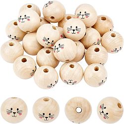 SUPERFINDINGS 30Pcs Printed Natural Wood European Beads, Undyed, Large Hole Beads, Round with Expression Pattern, Navajo White, 30x27.5mm, Hole: 6mm(WOOD-FH0001-92)