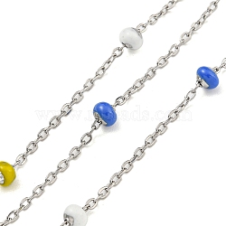 304 Stainless Steel Enamel Link Chains, Soldered, with Spool, Flat Round, Royal Blue, 2x1.5x0.5mm(AJEW-Z028-09P-02)
