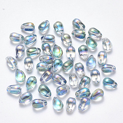 Transparent Spray Painted Glass Charms, AB Color Plated, Teardrop, Light Sea Green, 9x6x6mm, Hole: 1mm(GLAA-R211-03-D02)