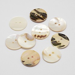 2-Hole Flat Round Shell Buttons, Seashell Color, 23x2.5mm, Hole: 2mm(SHEL-P012-24)
