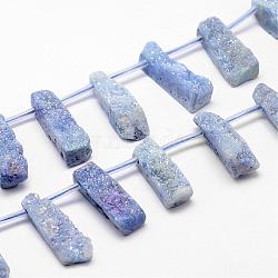Electroplated Natural Quartz Crystal Bead Strands, Druzy Crystal, Nuggets, Dyed, Lilac, 21~32x10~15x6~9mm, Hole: 2mm, about 20pcs/strand, 16.1 inch(G-G892-04)