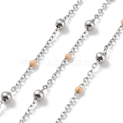 304 Stainless Steel Cable Chain, with Enamel, Soldered, PeachPuff, Beads: 3.5~3.6x3.5mm, Link: 5x2x2mm and 2x1.5x0.3mm(CHS-F019-01P-08)