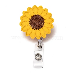 Sunflower Felt & ABS Plastic Badge Reel, Retractable Badge Holder, with Iron Alligator Clip, Platinum, Gold, 90mm, Sunflower: 52.5x49x24mm(AJEW-I053-27)