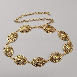 Tibetan Style Zinc Alloy Embossed Oval Link Waist Belly Chains, Antique Golden, 610mm(AJEW-WH0063-570AG)