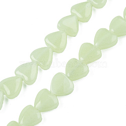 Synthetic Luminous Stone Beads Strands, Heart, 9.5~10.5x9.5~10.5x4.5~5.5mm, Hole: 1mm, about 40pcs/strand, 14.25 inch(36.2cm)(G-R190-10mm-32)