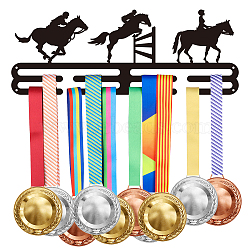 Fashion Iron Medal Hanger Holder Display Wall Rack, 2 Line, with Screws, Horse Racing, Electrophoresis Black, 150x400mm(ODIS-WH0021-133)