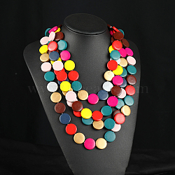 Bohemian Style Flat Round Wood Beaded Multilayer Necklaces for Women, Colorful, 14.17 inch(36cm)(WG93846-03)