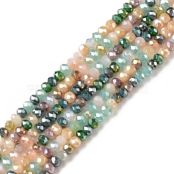 Electroplate Glass Beads Strands, Abacus, Faceted, Green, 3x2mm, Hole: 0.8mm, about 181~186pcs/strand, 43~43.5cm(EGLA-I015-04B)