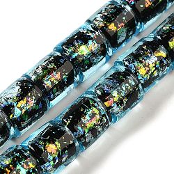 Handmade Dichroic Foil Glass Beads Strands, Barrel, Sky Blue, 9x9mm, Hole: 2mm, about 35pcs/strand, 12.80''(32.5cm)(DICH-U001-09E)