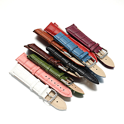 Leather Watch Bands, with 304 Stainless Steel Clasps, Mixed Color, 90~120x22x4~5mm(WACH-F017-02)