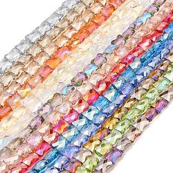 AB Color Plated Transparent Glass Beads Strands, Faceted Bamboo Stick, Mixed Color, 10.5~11x8x5mm, Hole: 1mm, about 59~60pcs/strand, 24.41~24.80''(62~63cm)(EGLA-P051-06A-A)