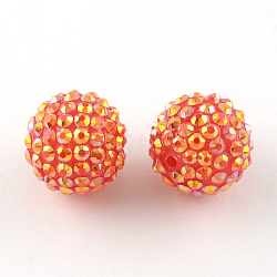 AB-Color Resin Rhinestone Beads, with Acrylic Round Beads Inside, for Bubblegum Jewelry, Tomato, 20x18mm, Hole: 2~2.5mm(RESI-S315-18x20-08)