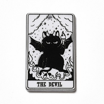 Tarot Theme Printed Acrylic Pendants, Rectangle with Cat Pattern Charms, The Devil  XV, 39x24x2.5mm, Hole: 1.8mm