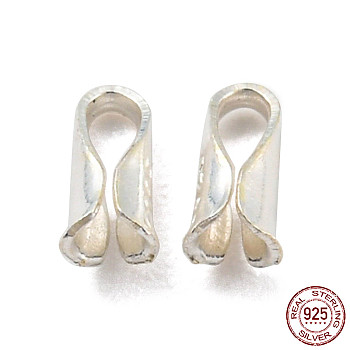 925 Sterling Silver Cord End, Folding Crimp Ends, with S925 Stamp, Silver, 3.5x1.5x1.5mm, Hole: 0.8mm