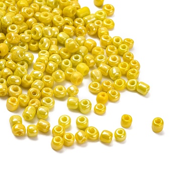 Glass Seed Beads, Opaque Colors Lustered, Round, Gold, 3.5~5x2.5~5mm, Hole: 1.5~1.6mm, about 5555pcs/500g