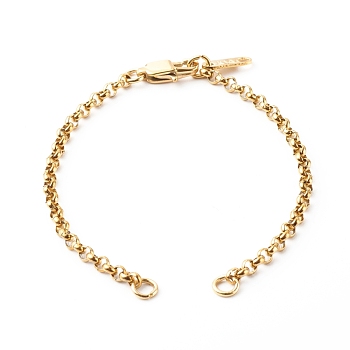 Handmade 304 Stainless Steel Rolo Chain Bracelets Making Accessories, with Jump Rings, Lobster Claw Clasps, Chain Tabs, Golden, 6-1/2x1/8 inch(16.5x0.3cm)