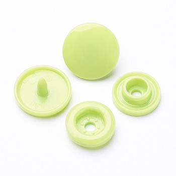 Resin Snap Fasteners, Raincoat Buttons, Flat Round, Green Yellow, Cap: 12x6.5mm, Pin: 2mm, Stud: 10.5x3.5mm, Hole: 2mm, Socket: 10.5x3mm, Hole: 2mm