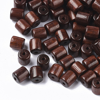 Natural Wood Beads, Waxed Wooden Beads, Dyed, Column, Saddle Brown, 7x6mm, Hole: 1.5mm