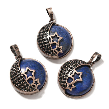 Dyed Natural Lapis Lazuli Pendants, with Brass Findings, Flat Round, 26.5x23x9mm, Hole: 8x5mm