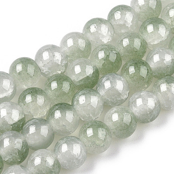 Crackle Baking Painted Imitation Jade Glass Beads Strands, Two Tone, Round, Olive Drab, 6mm, Hole: 1.2mm, about 147pcs/strand, 31.10''(79cm)