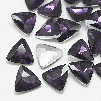 Pointed Back Glass Rhinestone Cabochons, Back Plated, Faceted, Triangle, Tanzanite, 9.5x10x4mm