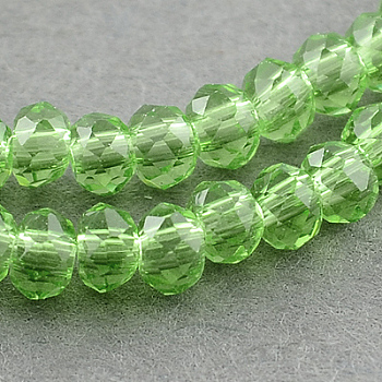 Transparent Glass Beads Strands, Faceted, Rondelle, Lawn Green, 2.9~3.3x2mm, Hole: 0.5mm, about 145~150pcs/strand, 34~35cm