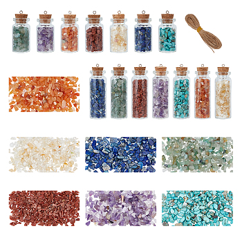 SUPERFINDINGS DIY Drift Bottle Making Kit, Including Natural & Synthetic Chip Beads, Glass Bottle, Iron Screw Eye Pin Peg Bails, Jute Cord & Cartons, Mixed Color, 7style/box