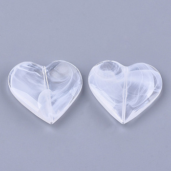 Acrylic Beads, Imitation Gemstone, Faceted, Heart, Clear & White, 46x45.5x10mm, Hole: 1.8mm, about 45pcs/500g