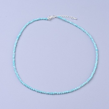 Natural Amazonite Beaded Necklaces, with Brass Lobster Claw Clasps, Faceted Round Beads, 16.5 inch~16.7 inch(42~42.5cm)x3~3.5mm