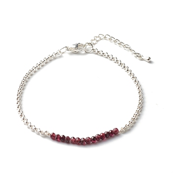 Natural Garnet Beaded Bracelets, with 304 Stainless Steel Rolo Chain, 7.48 inch(190mm)