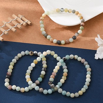 Natural Flower Amazonite Bead Stretch Bracelets, Round, 2 inch~2-3/8 inch(5~6cm), Bead: 5.8~6.8mm