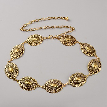 Tibetan Style Zinc Alloy Embossed Oval Link Waist Belly Chains, Antique Golden, 610mm