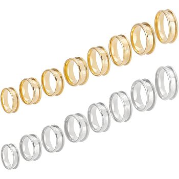 PandaHall Elite 16Pcs 16 Style 201 Stainless Steel Grooved Finger Ring Settings, Ring Core Blank, for Inlay Ring Jewelry Making, Golden & Stainless Steel Color, US Size 5 1/4~14(15.9~23mm), 1Pc/style