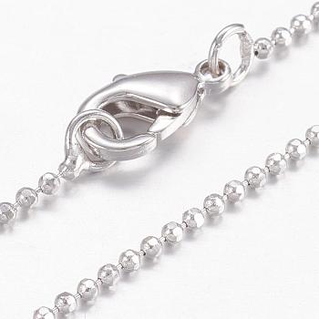 Brass Ball Chain Necklaces, with Lobster Claw Clasps, Real Platinum Plated, 17.5 inch(44.5cm), 1.2mm