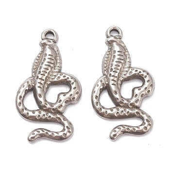 304 Stainless Steel Pendants, Snake, Stainless Steel Color, 26.5x14x2.5mm, Hole: 1.5mm