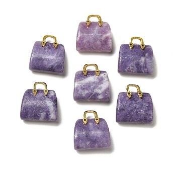 Natural Lilac Jade Brass Pendants, Handbag Charms, Golden, 27.5x26x12mm, Hole: 6.3x5mm