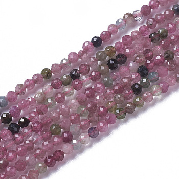 Natural Pink Tourmaline Beads Strands, Faceted, Round, 2~3x2~2.5mm, Hole: 0.2mm, about 181~210pcs/strand, 15.9~16.3 inch(40.4~41.5cm)