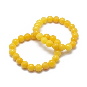 Natural Yellow Jade Bead Stretch Bracelets, Round, Dyed, 2 inch~2-3/8 inch(5~6cm), Bead: 5.8~6.8mm