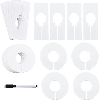 Nbeads 61Pcs 3 Style Rectangle & Flat Round Blank Clothing Rack Size Divider and Dry Erase Markers with Magnetic Cap, White, 61pcs/set