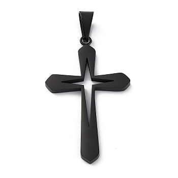 304 Stainless Steel Pendants, Cross, Black, 45.5x27.5x2.5mm, Hole: 5.5x8.5mm