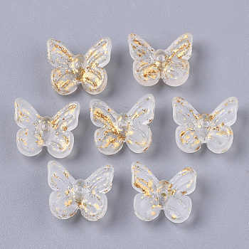Transparent Spray Painted Glass Charms, with Golden Foil, Butterfly, Clear, 10x11x3mm, Hole: 1.2mm