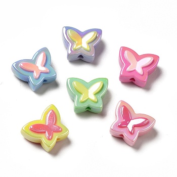 Two Tone UV Plating Rainbow Iridescent Acrylic Beads, Butterfly, Mixed Color, 16.5x20x10.5mm, Hole: 2.5mm