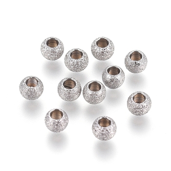 304 Stainless Steel Textured Spacer Beads, Round, Stainless Steel Color, 3x2mm, Hole: 1.5mm