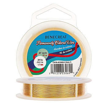 BENECREAT 3 Strands Copper Craft Wire, Long-Lasting Plated, Twisted Round, Golden, 0.3mm, about 80m/roll