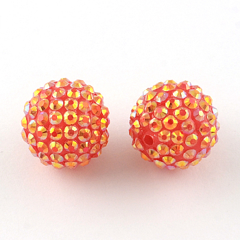 AB-Color Resin Rhinestone Beads, with Acrylic Round Beads Inside, for Bubblegum Jewelry, Tomato, 20x18mm, Hole: 2~2.5mm