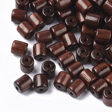 Natural Wood Beads, Waxed Wooden Beads, Dyed, Column, Saddle Brown, 7x6mm, Hole: 1.5mm(X-WOOD-S665-02A-01)
